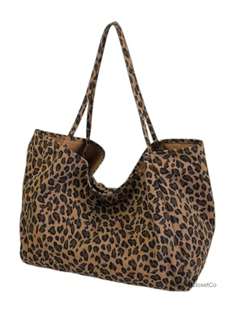 Leopard Print Oversize Tote Bag Large Capacity Travel Duffel Shoulder Bag
